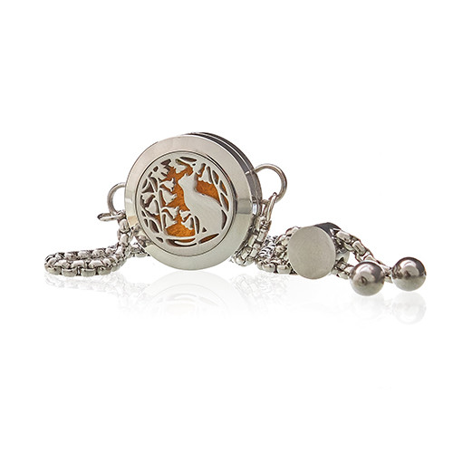 Aromatherapy Jewellery Chain Bracelet - Cat & Flowers - 20mm - 1 Piece (AromaJ-22)