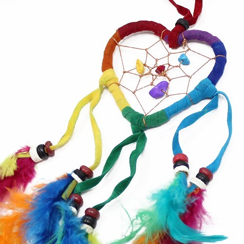 Bali Dreamcatcher - Small Heart - Rainbow - 1 Piece (BDC-03)