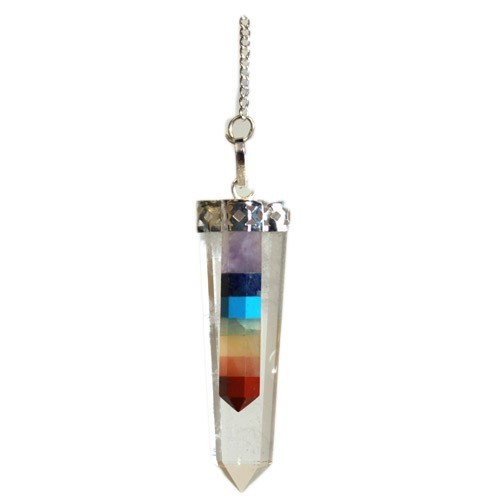 Crystal - 7 Chakra Bounded Thin Point Flat Pendants - 1 Piece (SpecMP-45)