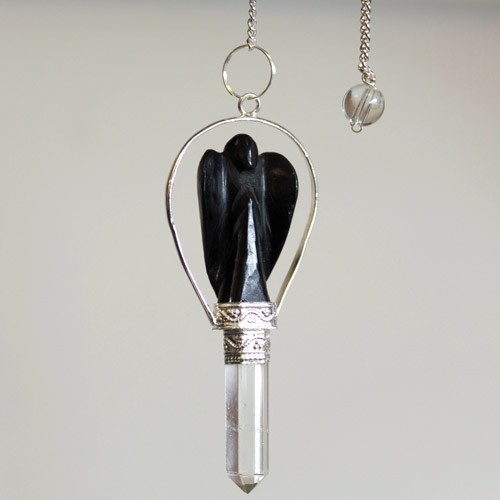 Angel Pendulum with Ring- Black Agate - 1 Piece (SpecMP-49)
