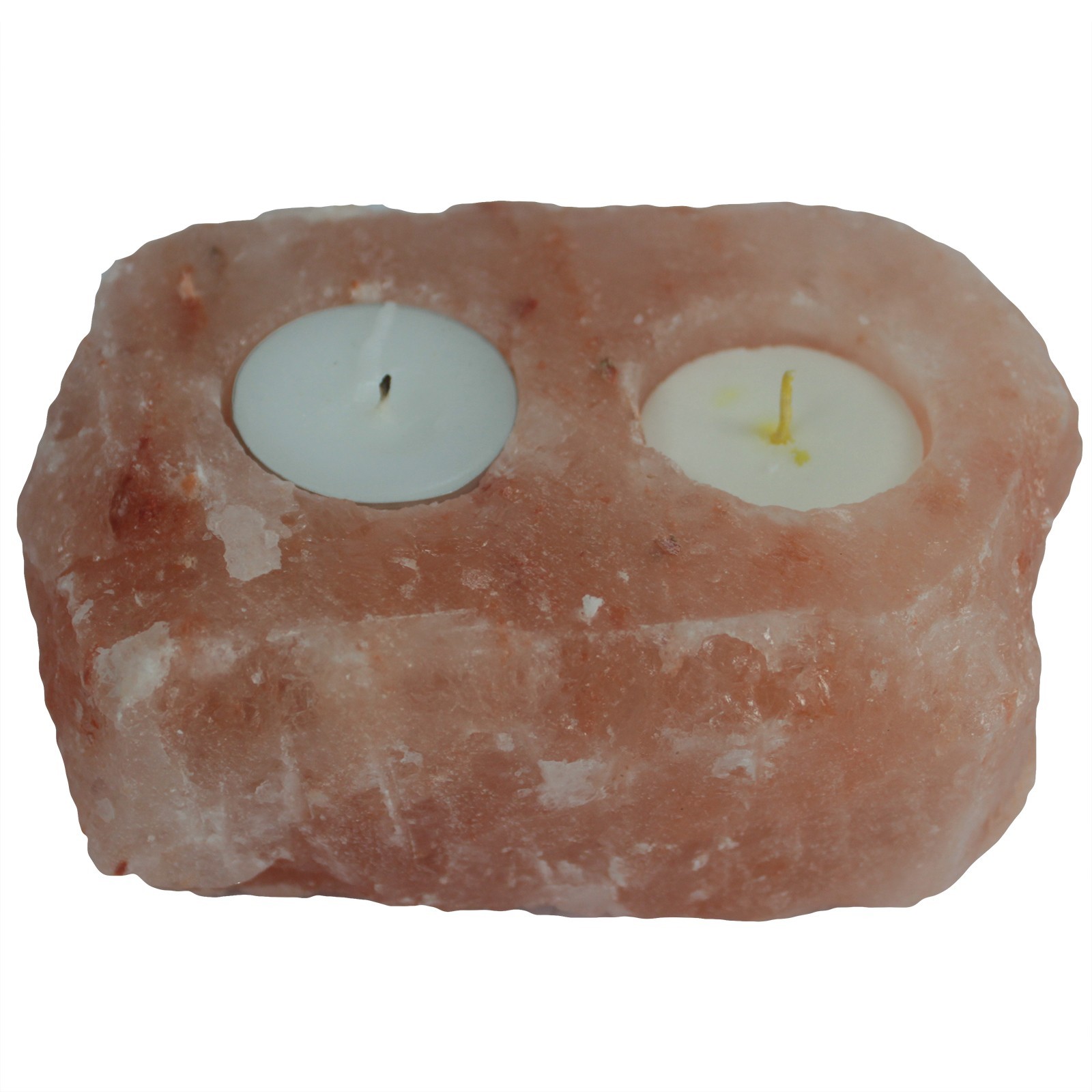 Natural Salt Candle Holder - 2 holes - 1 Piece (QSalt-44)
